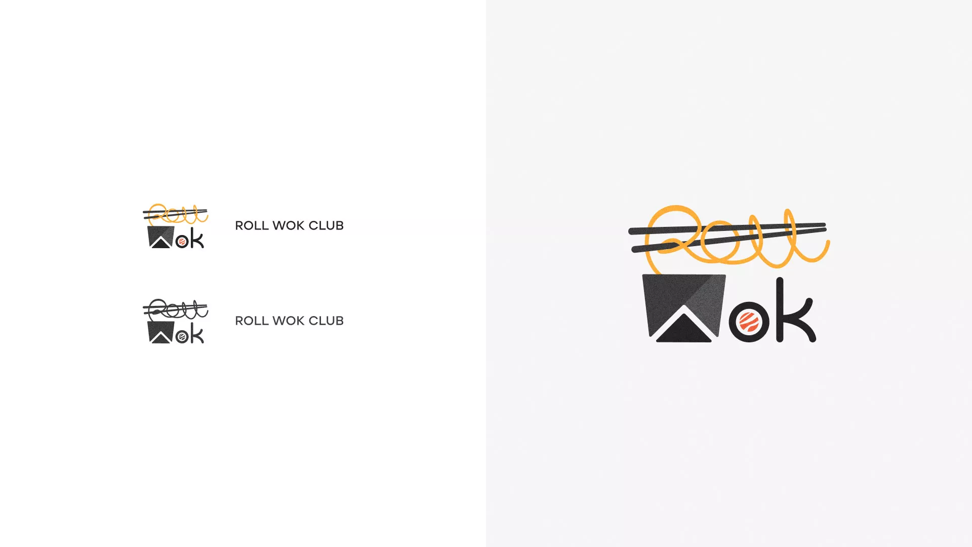 Разработка логотипа суши-бара «Roll Wok Club» в Пересвете