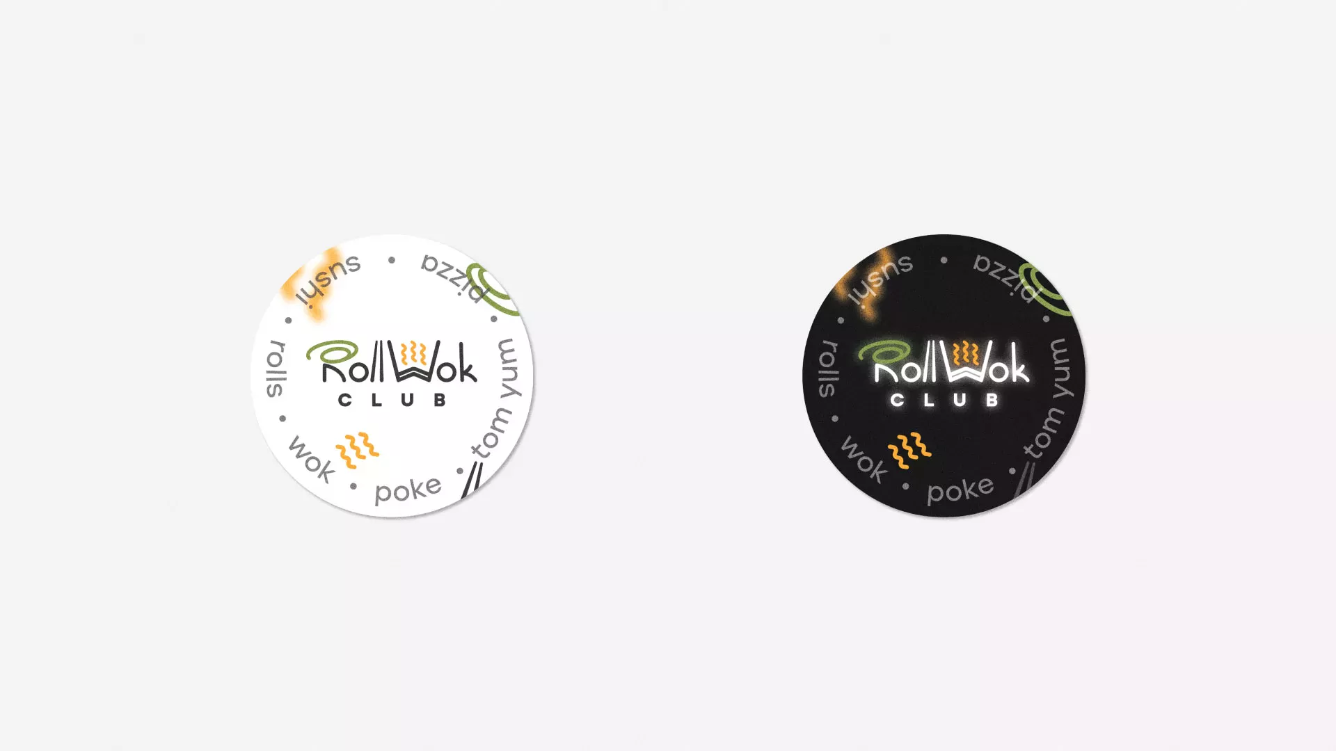 Разработка наклеек для суши-бара «Roll Wok Club» в Пересвете