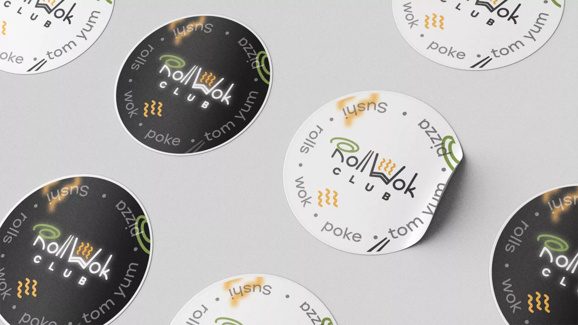 Разработка наклеек для суши-бара «Roll Wok Club» в Пересвете